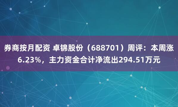 券商按月配资 卓锦股份（688701）周评：本周涨6.23%，主力资金合计净流出294.51万元