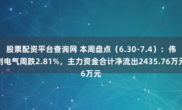 股票配资平台查询网 本周盘点（6.30-7.4）：伟创电气周跌2.81%，主力资金合计净流出2435.76万元
