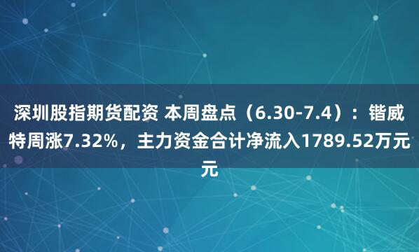 深圳股指期货配资 本周盘点（6.30-7.4）：锴威特周涨7.32%，主力资金合计净流入1789.52万元